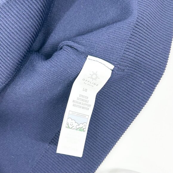 NWT Aerie Ribbed Plunge V-Neck Blue/White Contrast Sports Bra - Picture 3 of 5